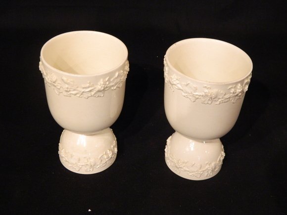 Antique Wedgwood China Cream Color Egg Cups: Set of Twelve Egg Cups of Antique Wedgwood China Cream Color on Cream Color with Plain Edge, Cream Grapes on Cream
