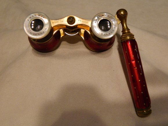 Pair of French Enamel and Gilt Opera Glasses. Ama: Pair of French Enamel and Gilt Opera Glasses. Aman & Co. Dayton-O. Made in France