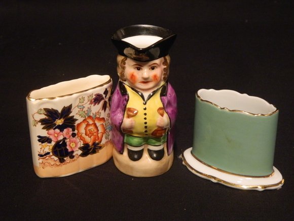 Set of Two Flower Vases and a Cup: Set of Two Flower Vases and a Cup. Royal Bayreuth Flower Vase - Made in Germany. US Zone. Ironstone Mason's Flower Vase "Mandarin". Made in England. Crown Staffordshire Cup. Made in England