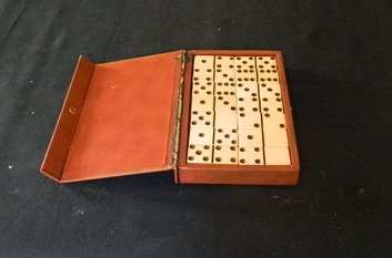 Two Games. Old and Complete Set of Domino in Origi: Two Games. Old and Complete Set of Domino in Original Box and with Instructions for Game Called "42". Mfg. by Field Mfg. Co. in Linderhurst, NY. 1909 Educational Card Game "Our Bird Friends" with Orig