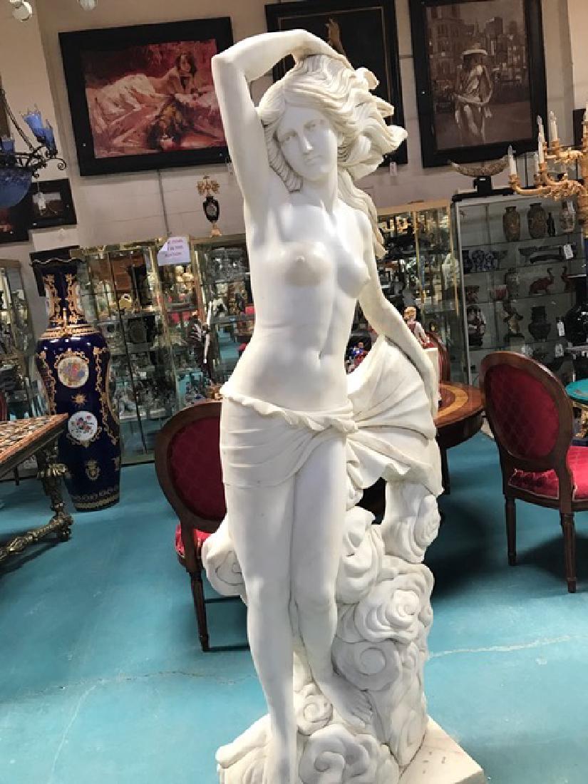 Exquisite Carved Marble Statue of Woman: Exquisite solid marble carved statue of a woman with waves. Carved from one solid piece of marble with great details. From a private estate. Measures approx. 79" H x 40" W x 14" D
