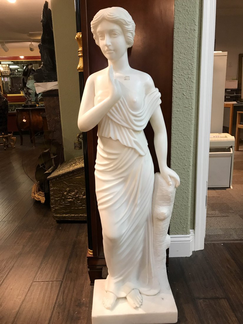 Solid White Marble Statue of Biblical Woman: Solid pure white marble statue of biblical woman standing. Finely carved. From a private estate. Measures approx. 48"H x 13.5"W x 8.5"D