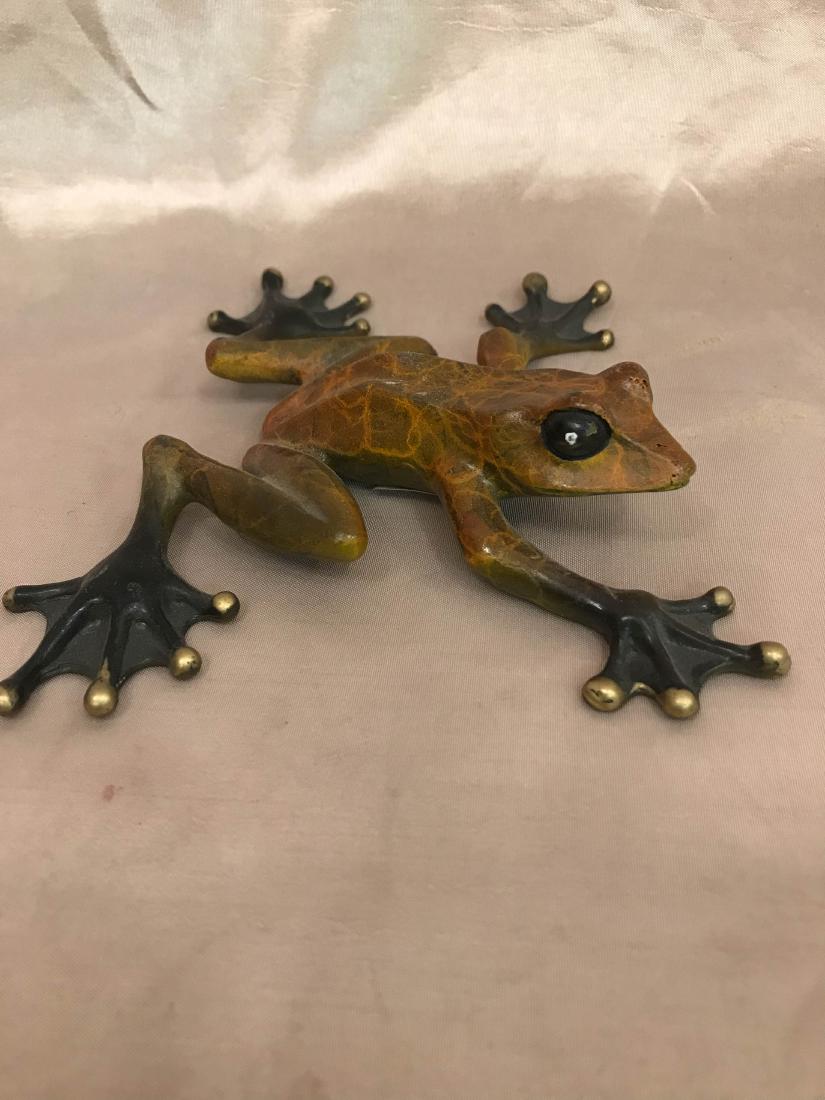 Miniature Patinated Bronze Statue of a Frog: Miniature bronze statue of a frog with brown patina. From a private estate. Measures approx. 1"h x 5"W x 5"D.
