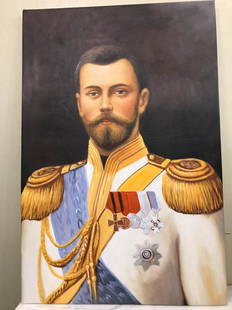 Oil on Canvas of Portrait of Nikolai Tsar of Russia: Oil on canvas of a portrait of Nikolai, Tsar of Russia in uniform. In good condition, from a private estate. Unframed, measures approx. 36"H x 24"W.