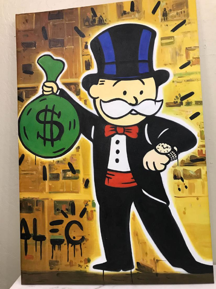 Monopoly man with online bag of money