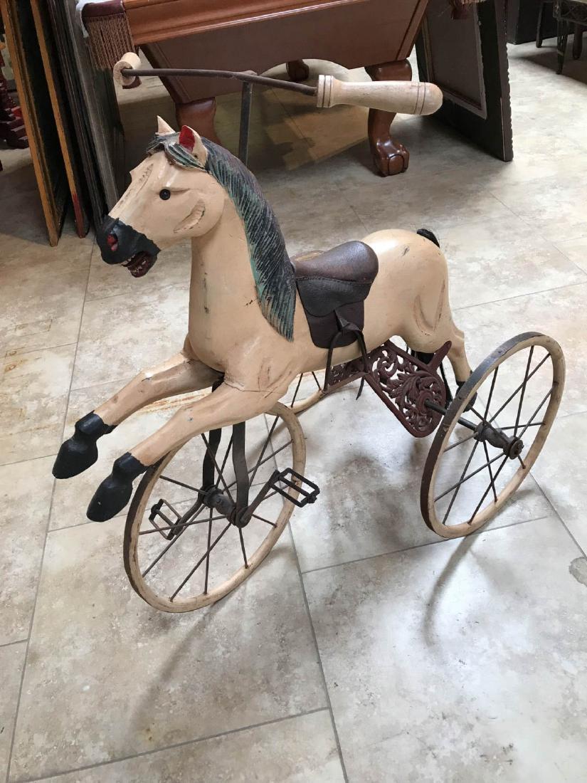 Unique Antique Wooden Horse Toy Tricycle
