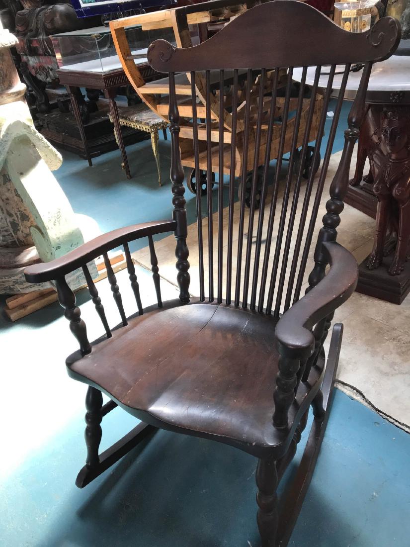 Wood Rocking Chair: Unique antique rocking chair with wood detail. Local Estate, normal wear, see photos- good condition 41H, 25W, 30D