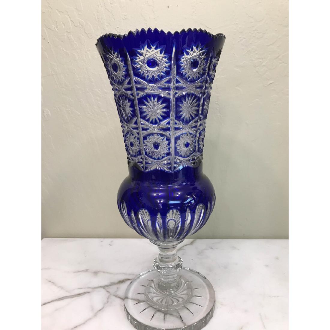 Hand-Cut Crystal Cobalt Blue Vase: Hand-cut crystal cobalt blue vase. In good condition, from a local estate. Measures approx. 16"H x 6.5"W.