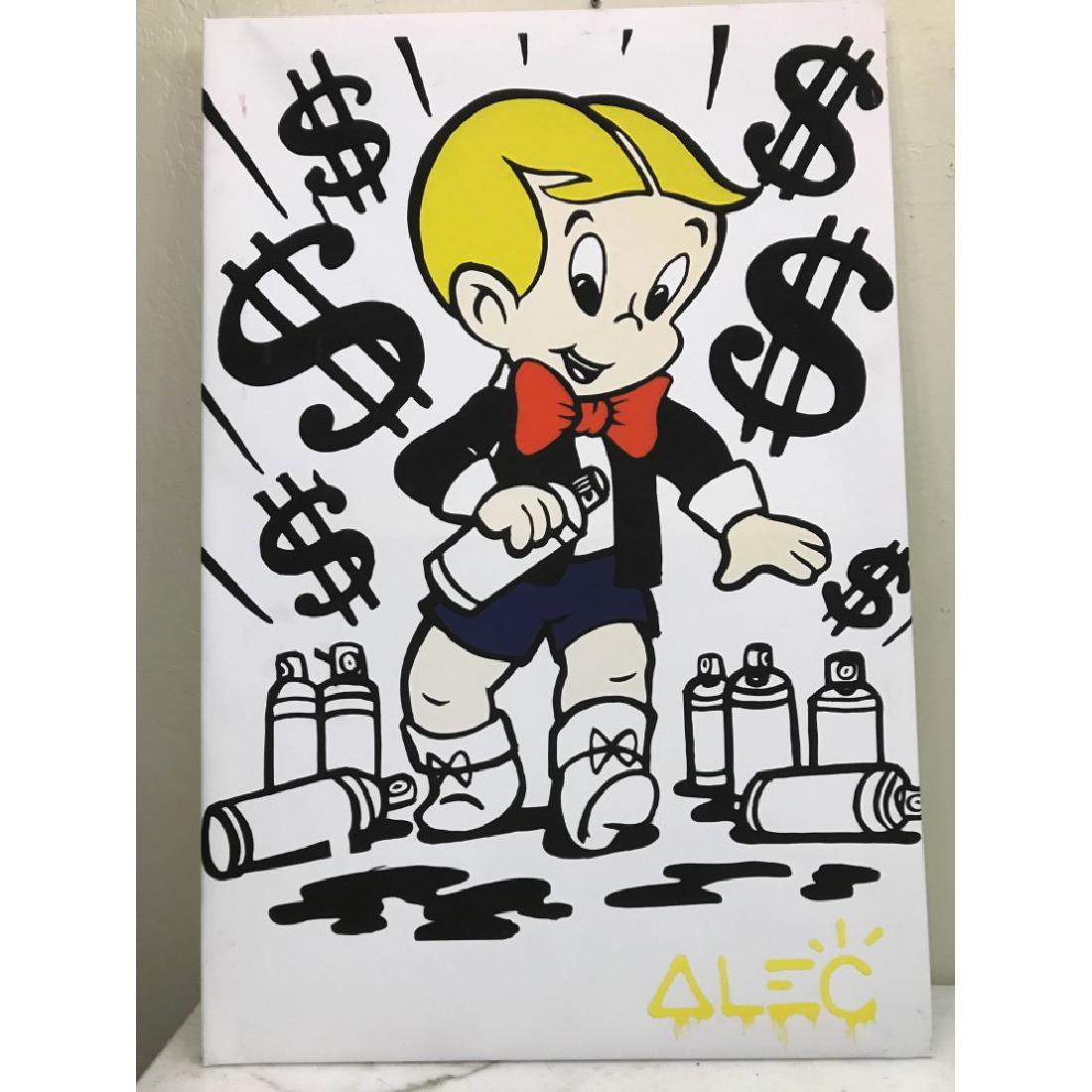 Alec Monopoly's Rich with Spray Paint Print: An Alec Monopoly reproduction print of Rich with spray paint. In good condition. From a local estate. Unframed, measures approx. 35"H x 23.5"W.