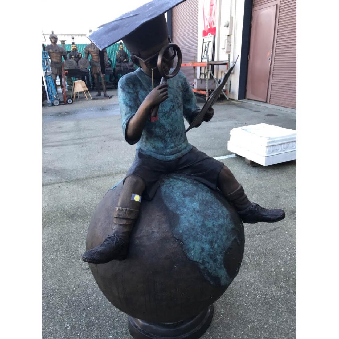 Bronze Statue Boy Sitting on Globe: Bronze Statue Boy Sitting on Globe, Multiple Patina , Great Detail, Good Condition 52 H x 32 W x 22 D