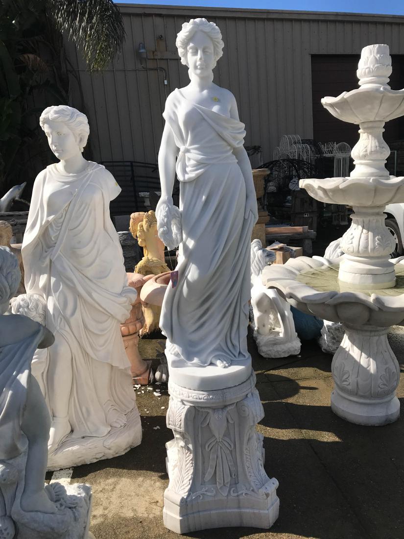 White Marble Statue of Woman Holding Wreath