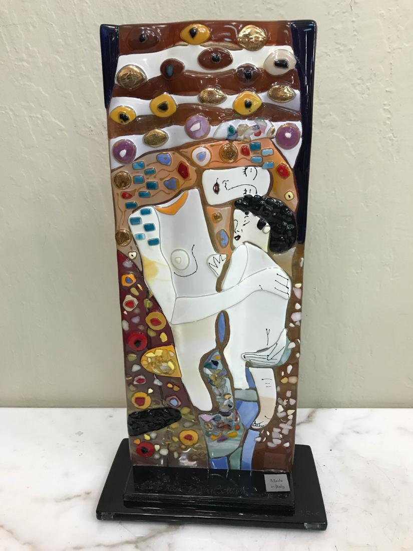 Unique & Unusal Abstract Mosaic Glass: Unique & Unusal Abstract Mosaic Glass after Gustav Klimt 28 of 200 signed Made in Italy. Measures 14 1/2 x 7.25 W x 3 .25 D