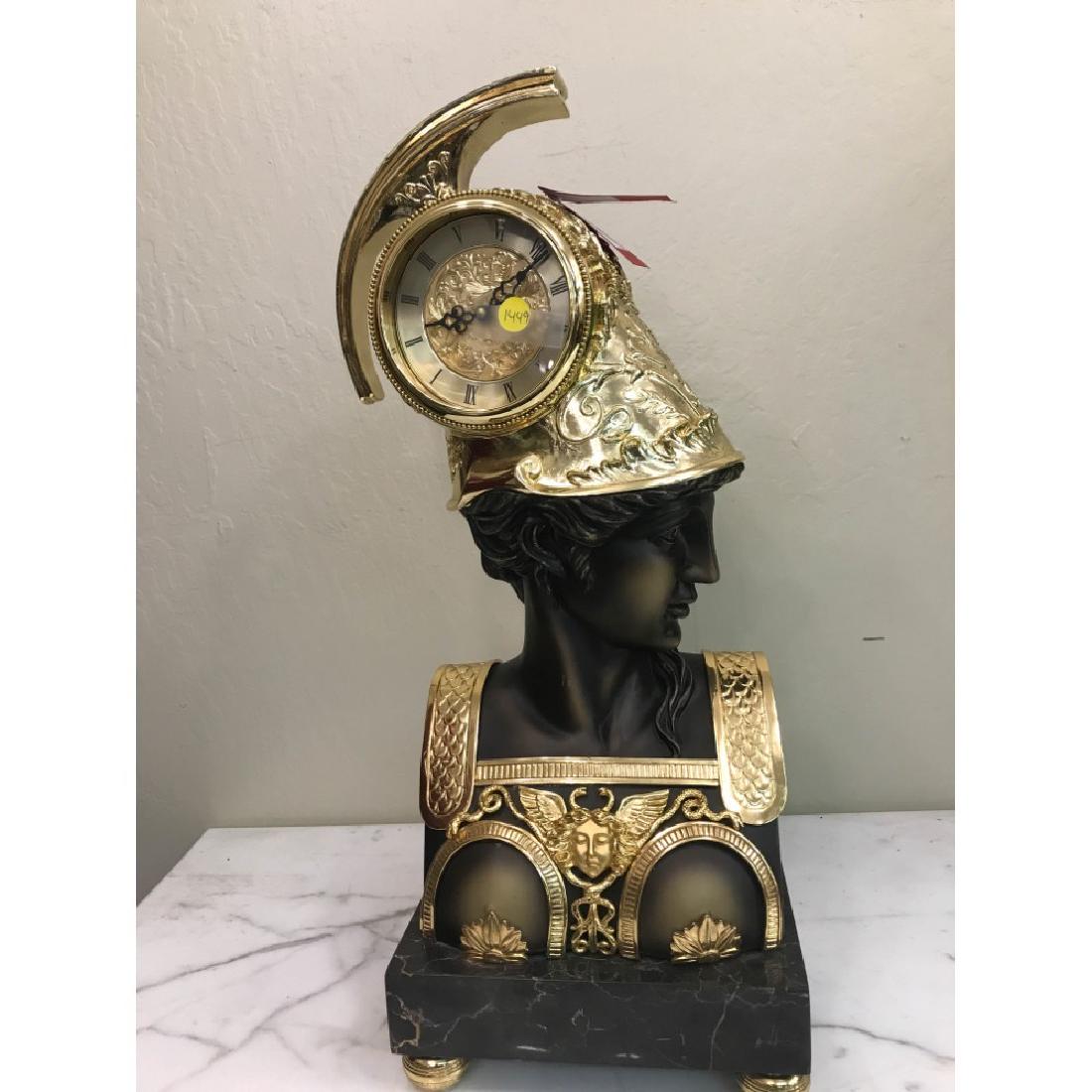 Magnificent Gilded, 24k Bronze Clock: Magnificent Gilded Bronze Clock with 24K gold plated over Terracotta Marble . Marble base local state private collector. 24 H x 9 1/2 W x 8 D