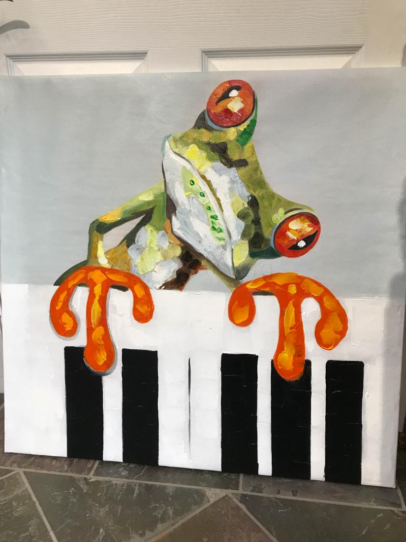 Abstract Oil on Canvas | Frog Playing Piano: Abstract Oil on Canvas | Frog Playing Piano Good Condition Local Estate | Private Collector Dimensions: 31H x 32W