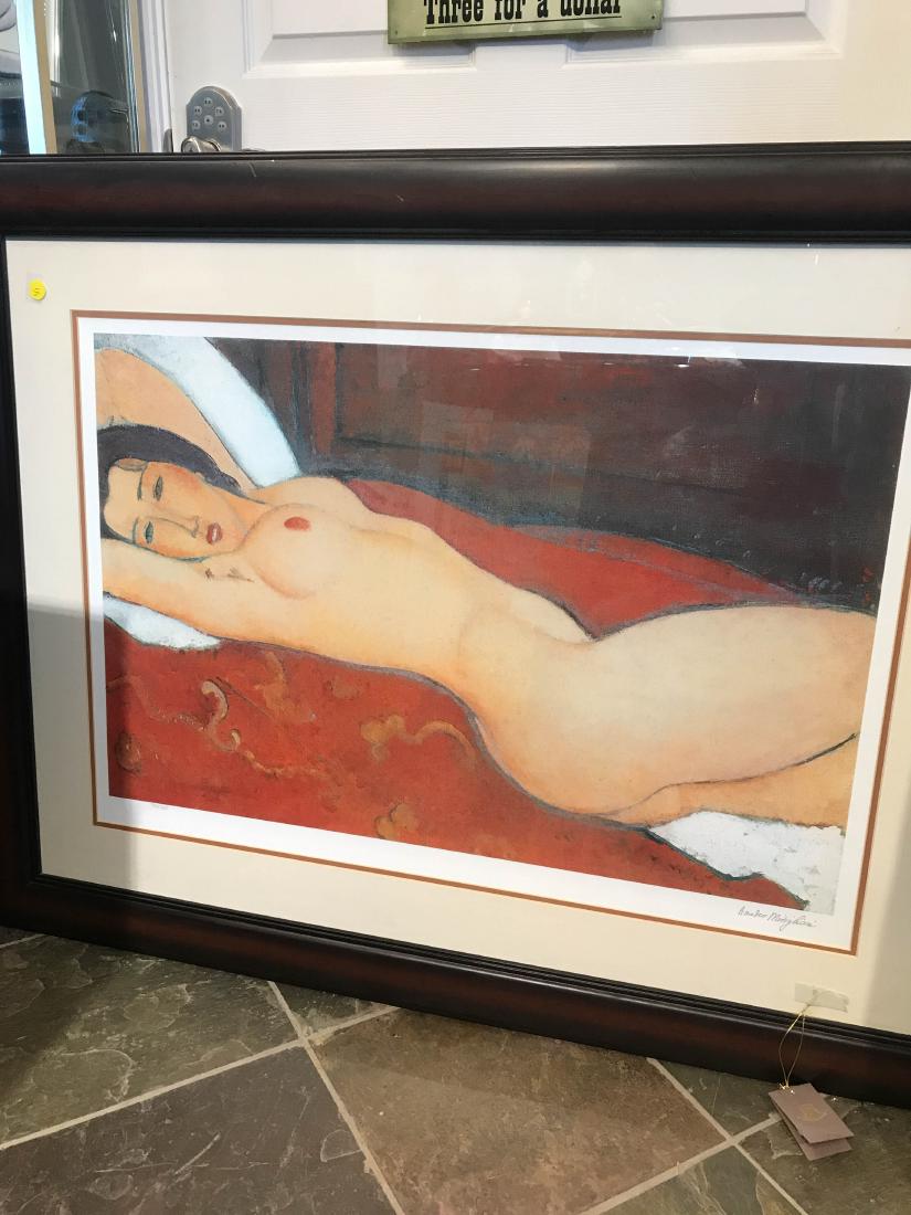 "Reclining Nude" | Limited Edition Amedeo Modigliani: "Reclining Nude" | Limited Edition Amedeo Modigliani Reproduction|97/575|Giglee on Paper | w/ Wood Frame|Local Estate|Title: "Reclining Nude"|Dimensions: 34H x 44.5W