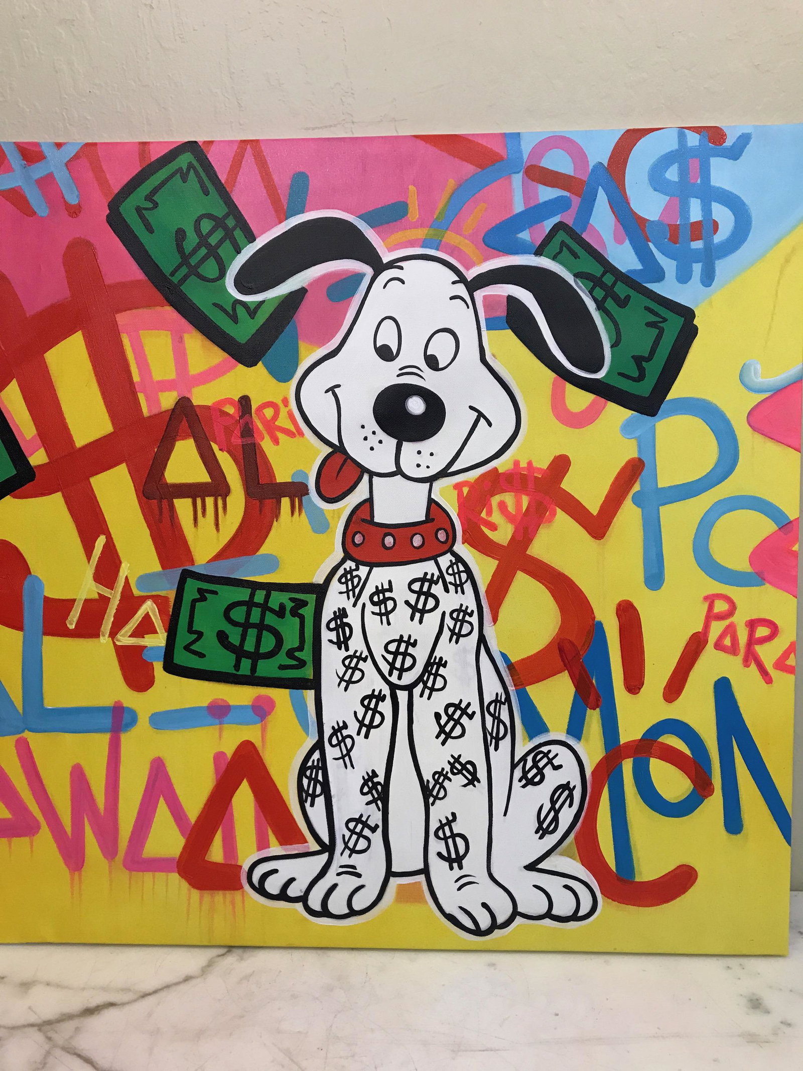 Dollar Bill |Oil on Canvas Alec Monopoly Reproduction: Dollar Bill |Oil on Canvas Alec Monopoly Reproduction Good Condition Private Collector Local Estate Dimensions: 24" x 24"