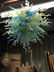 Blue, Mint and White Hand Blown Glass Chandelier
