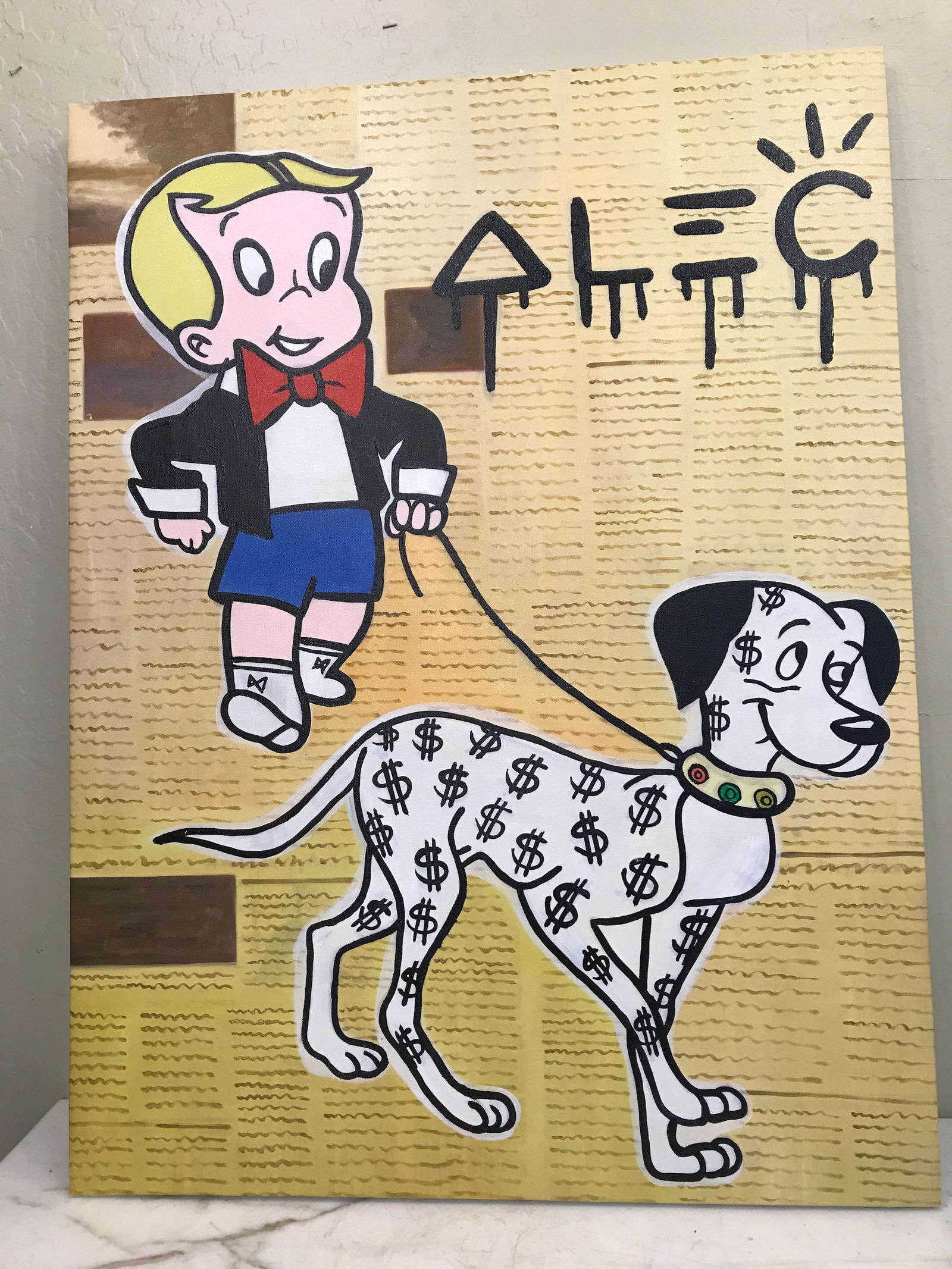 Oil on Canvas - Boy and a Dog. Alec Monopoly: Oil on Canvas - Boy and a Dog. Alec Monopoly ReproductionPrivate CollectorLocal EstateCondition: GoodDimensions: 32" x 24"