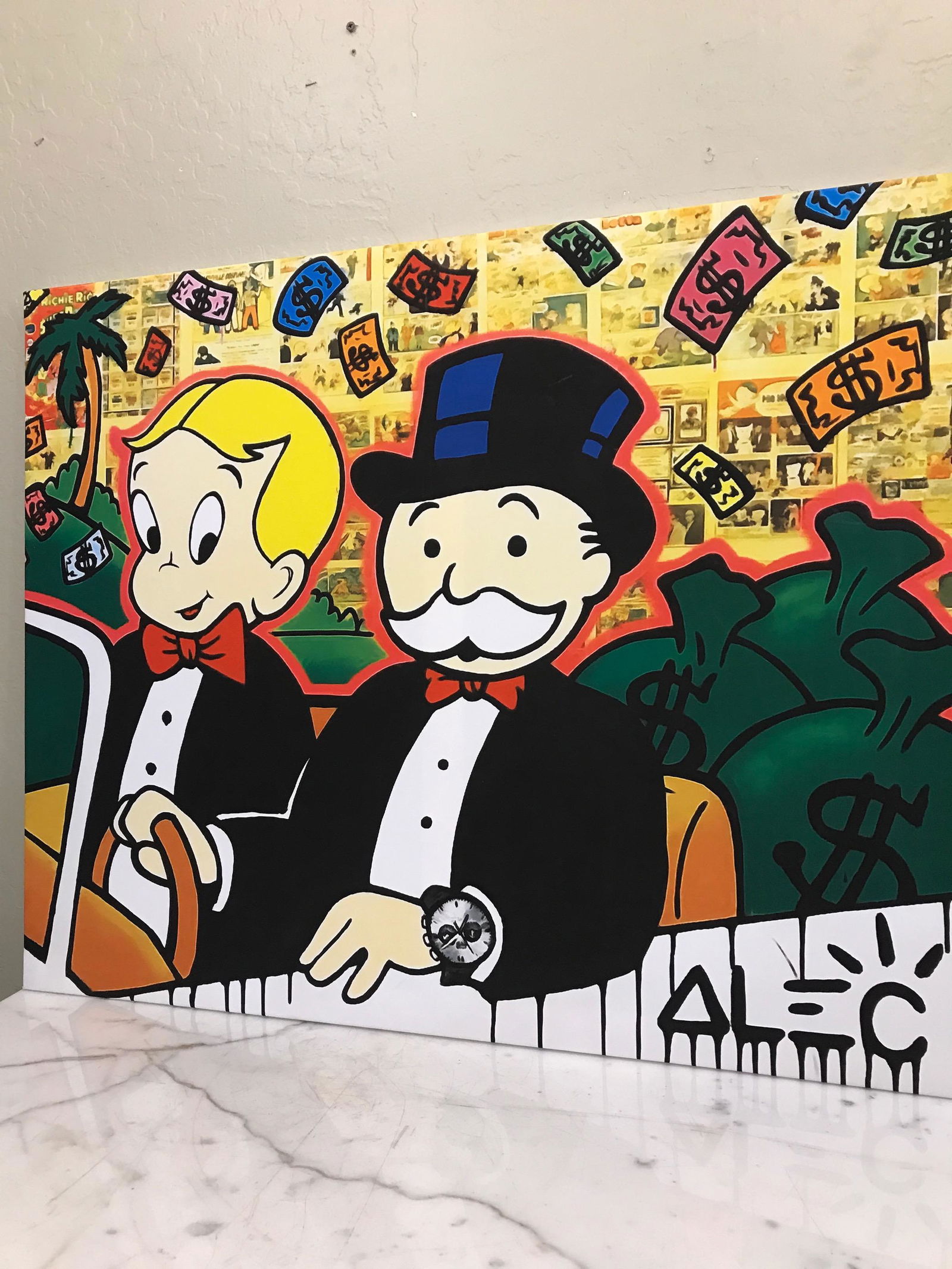 Print on Canvas - Driving a Car - Alec Monopoly: Print on Canvas - Driving a Car - Alec Monopoly ReproductionPrivate CollectorLocal EstateDimension: 28" x 35.5"