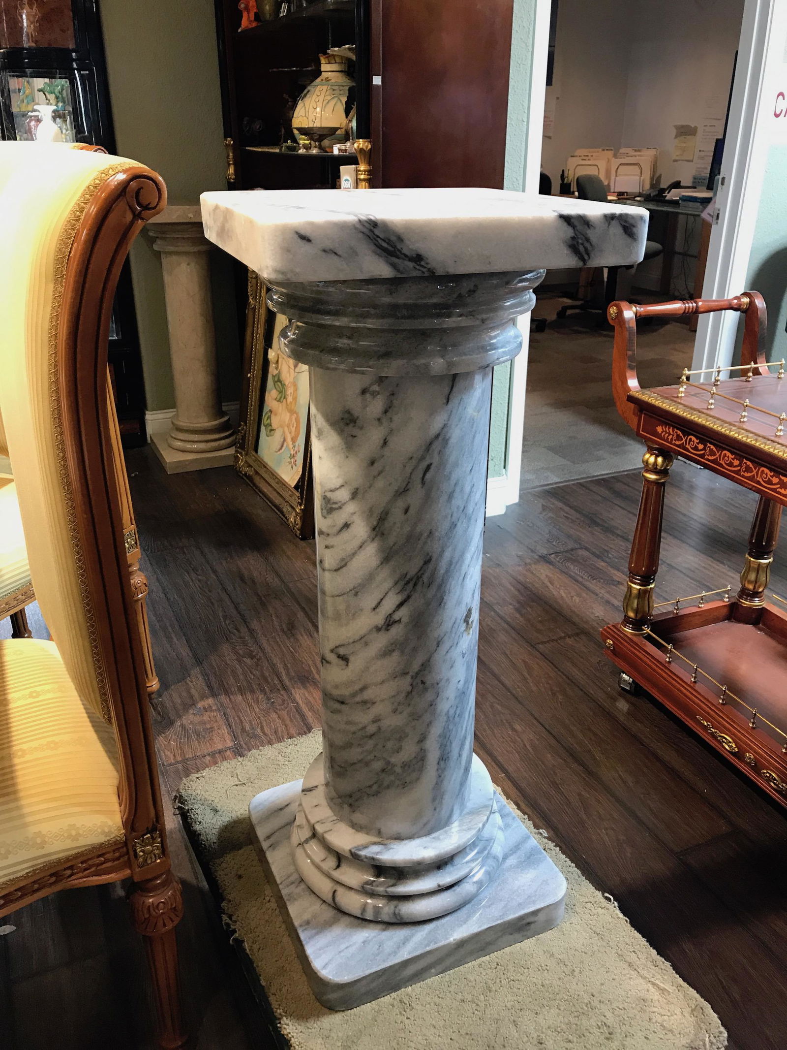 Magnificent White Marble Pedestal with Veins of Grey (1 of 9)