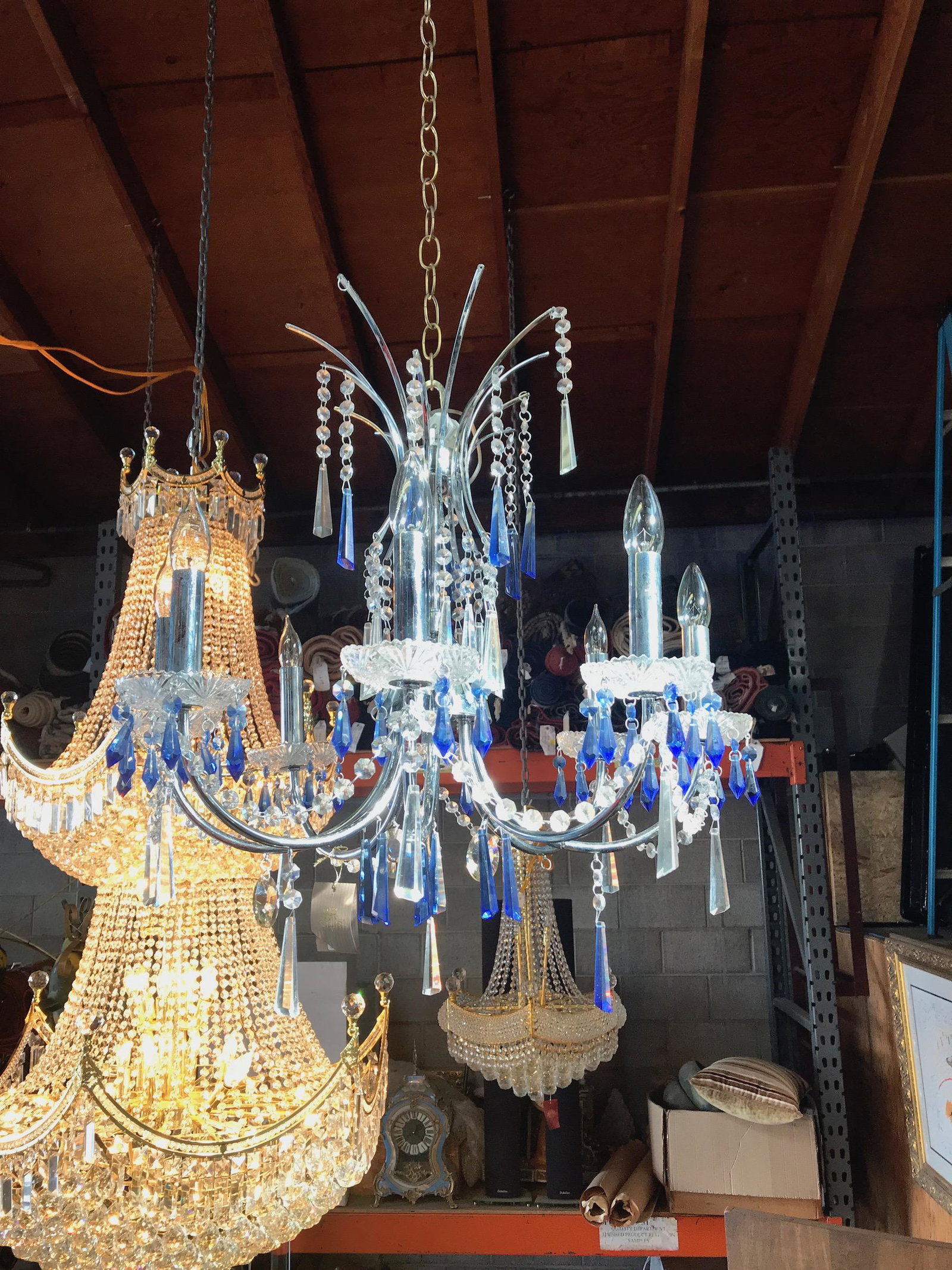 Unique Art Deco Crystal and Chrome Metal Chandelier (1 of 9)