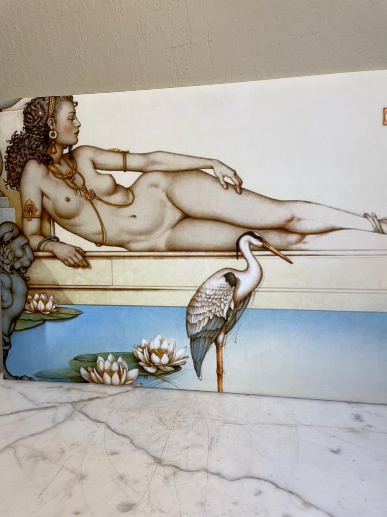Nude Woman Giclee on Canvas: Giclee on canvas depicting a woman and a crane. In excellent condition. From a local, private estate. Stretched canvas measuring approx. 21.5"H x 29"W.