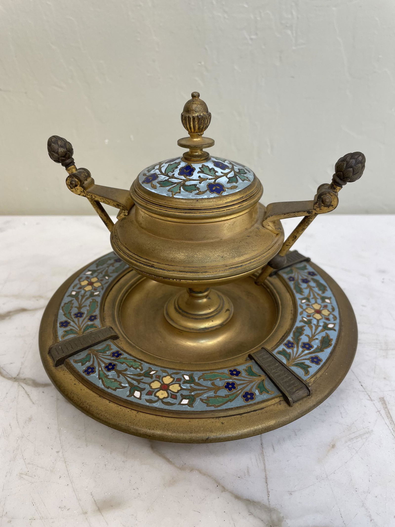 Antique French Champleve Ink Well (1 of 9)