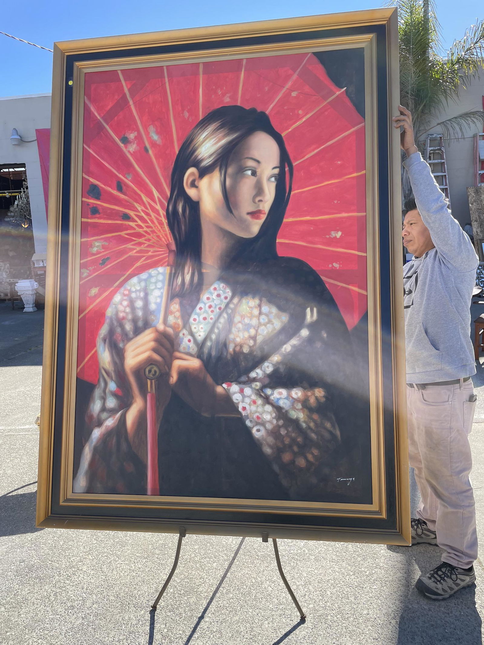 Large Oil on Canvas - Woman with Red Umbrella (1 of 10)