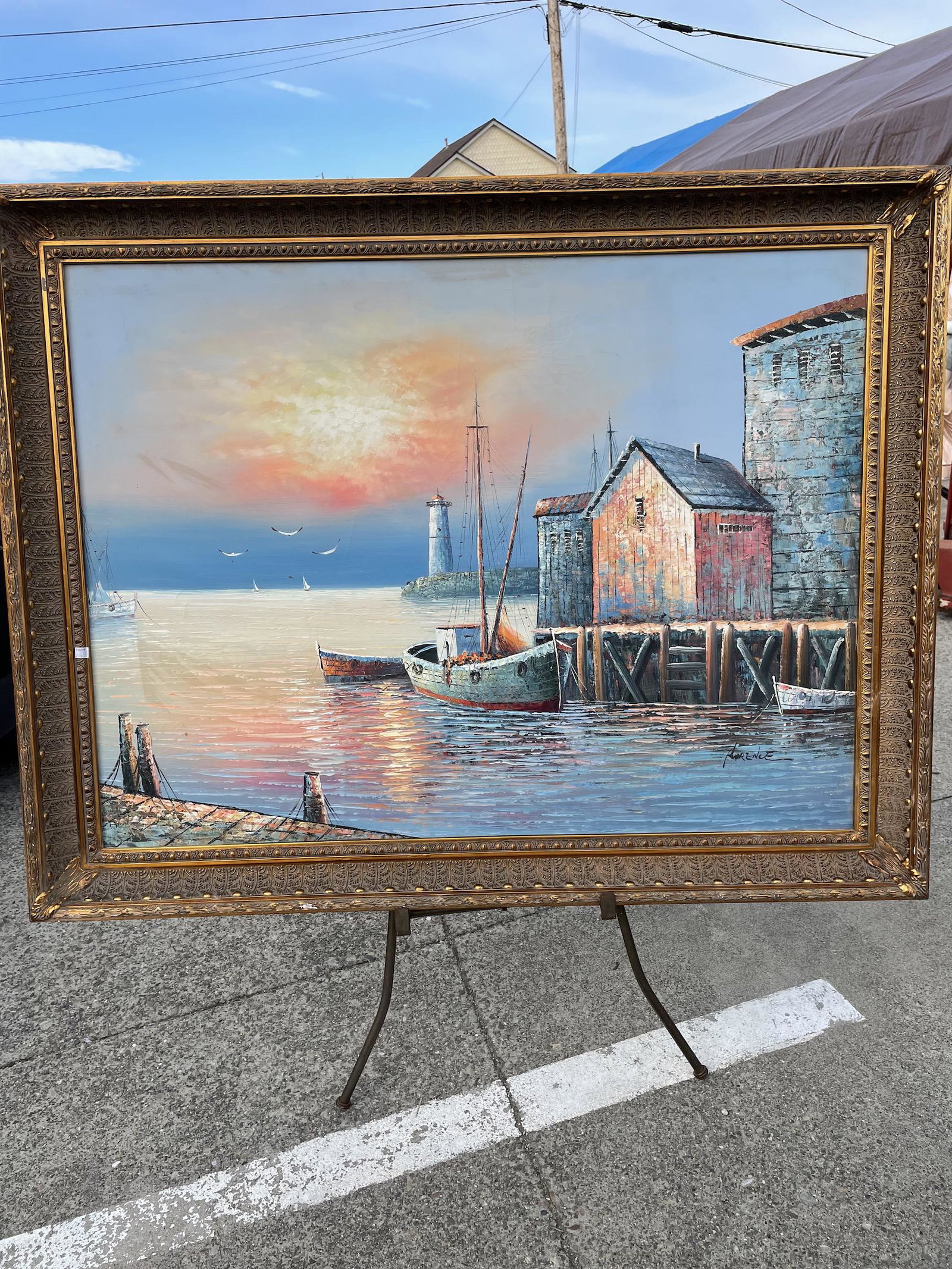 Oil on Canvas - Port Scene with Boat, Signed (1 of 13)