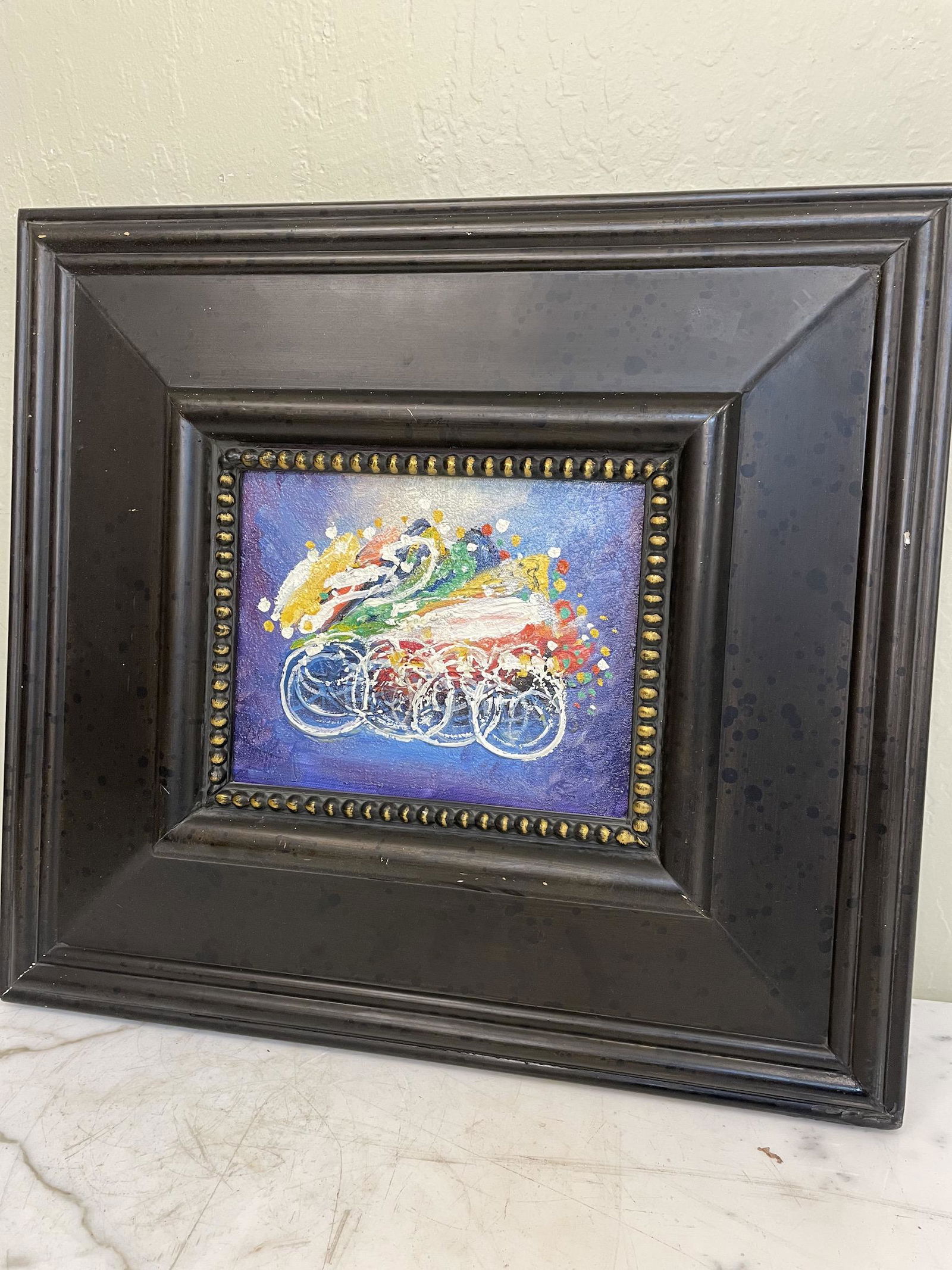Abstract Oil on Canvas - Bicycle Race, Framed (1 of 10)