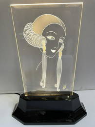 Original Erte Etched Glass Luminaire Light, Signed