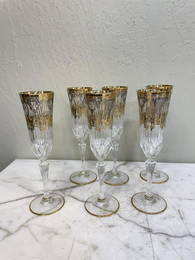 Set of 6 Crystal, 24k Gold Champagne Flutes