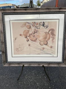 "Surreal Horse" Print by Salvador Dali: Abstract print of "Surreal Horse" by Salvador Dali. An offset lithograph dated 1999. In good condition with minor wear on frame. Measures approx. 35"h x 41.5"W.