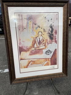 "Business Man" Print by Salvador Dali: Abstract print of "Business Man" by Salvador Dali. In good condition. Framed in a wood frame, measures approx. 40.5"H x 32"W.