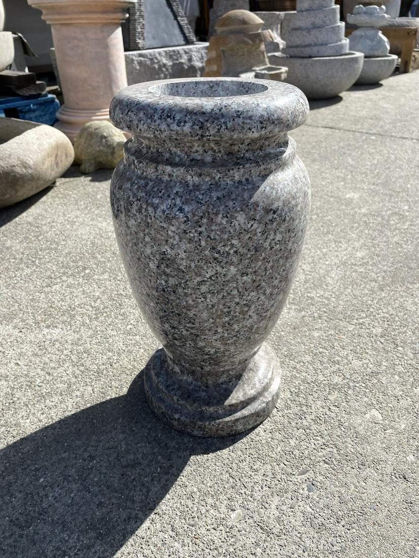 Small Hand-Carved Granite Vase: Small hand-carved polished granite vase measures approx. 14"H x 6.5" diameter at bottom. From a local estate.