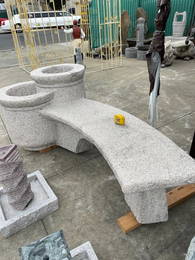 Hand-Carved Granite Bench with Planters