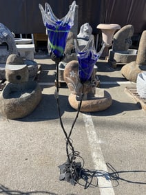 Unique Hand Blown Glass & Bronze Floor Lamp