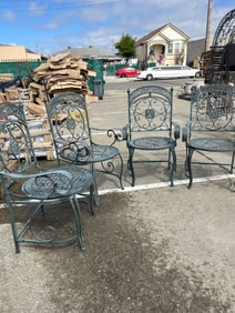 Set of 4 Green Wrought Iron Garden Chairs