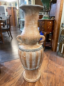 Large Clay Pottery Vase with Handles