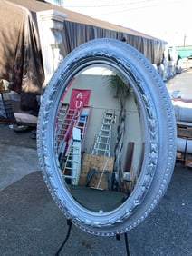 Oval Mirror in Silver Wood Frame