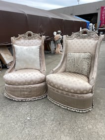 Pair of Large Upholstered Silk Chairs