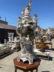 Large Porcelain Vase with Cherubs, Flowers