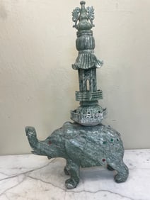 Green Jade Elephant and Pagoda Statue