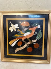 Pietra Dura Plaque - Birds with Fruit, Framed