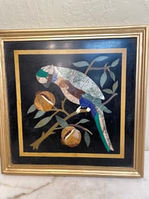 Pietra Dura Plaque - Bird on Branch, Framed