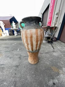 Large Clay Pottery Vase with Handles