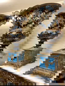 Large Pair of Porcelain, 24k Bronze Vases