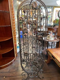 Wrought Iron Wine Rack with Grape, Leaf Design