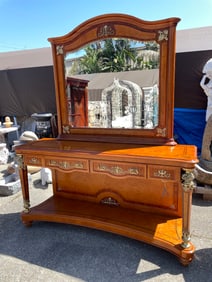 Burled Wood Buffet Table with Mirror
