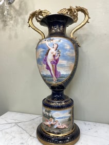 Large Cobalt Blue, 24k Gilded Porcelain Vase